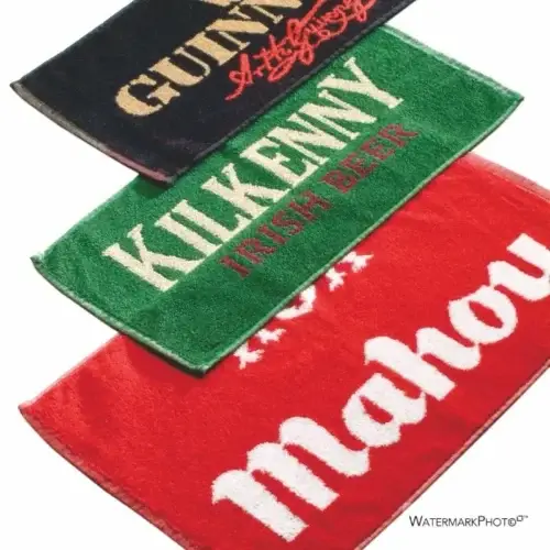 Black bar towel with jacquard-woven logo directly into the fibre structure